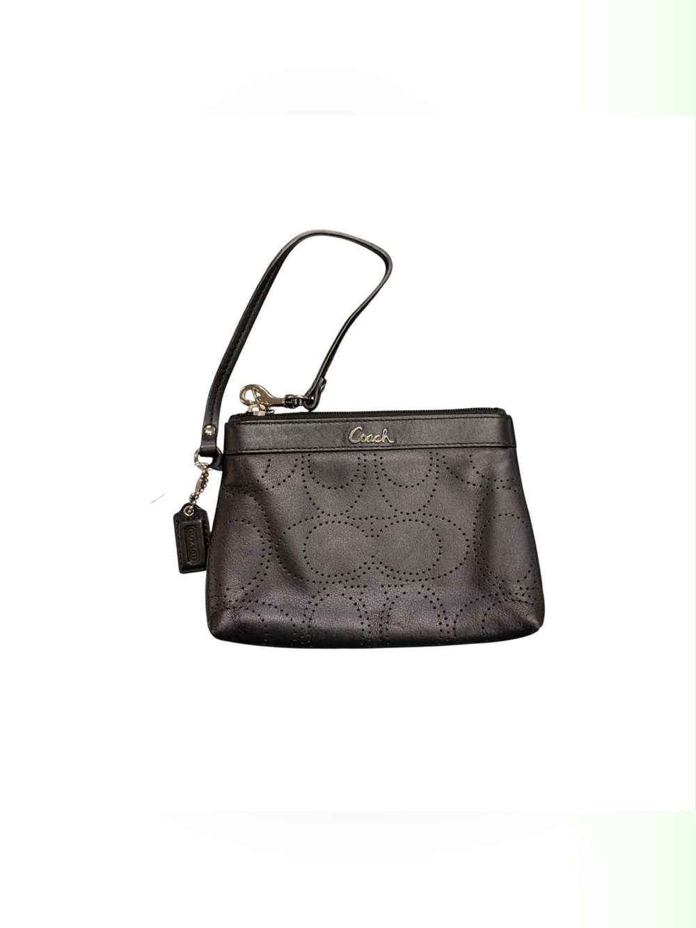 Coach Black Perforated Leather Wristlet